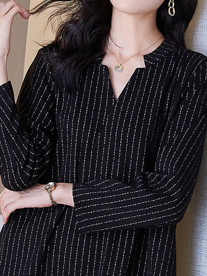 Autumn Stripe V-neck Mini Dress Qm032