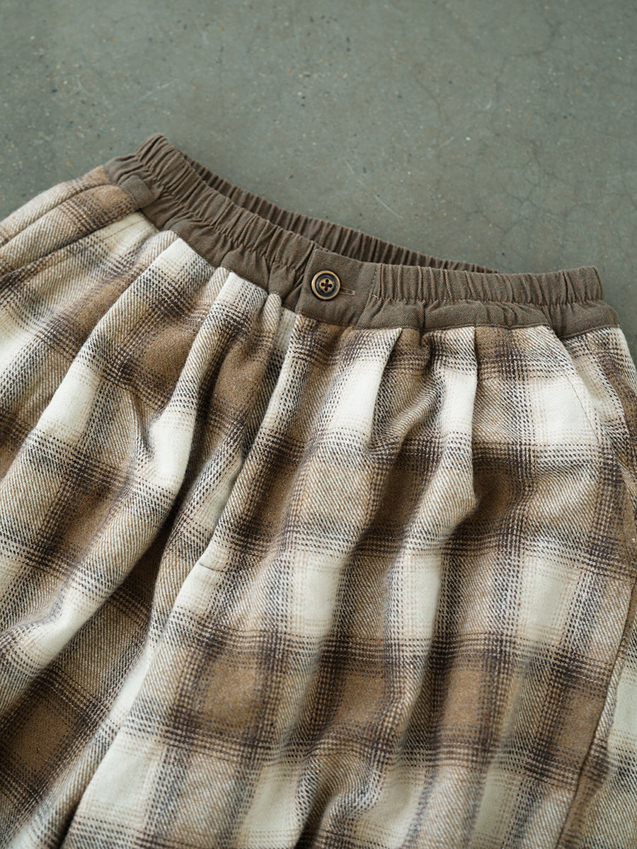 Winter Plaid Cotton Thick Wide-leg Pants Qm027