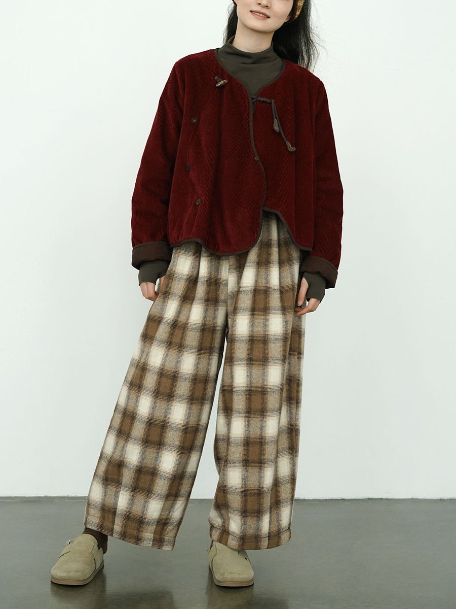 Winter Plaid Cotton Thick Wide-leg Pants Qm027