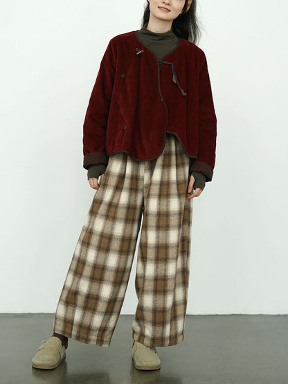 Winter Plaid Cotton Thick Wide-leg Pants Qm027