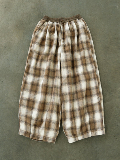 Winter Plaid Cotton Thick Wide-leg Pants Qm027