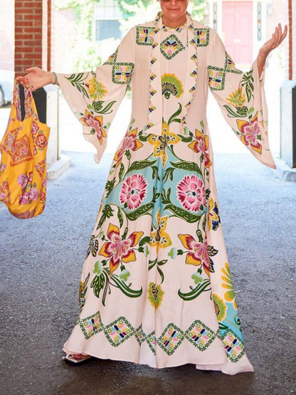 Exquisite Sunshine Print Flowing Maxi Dress