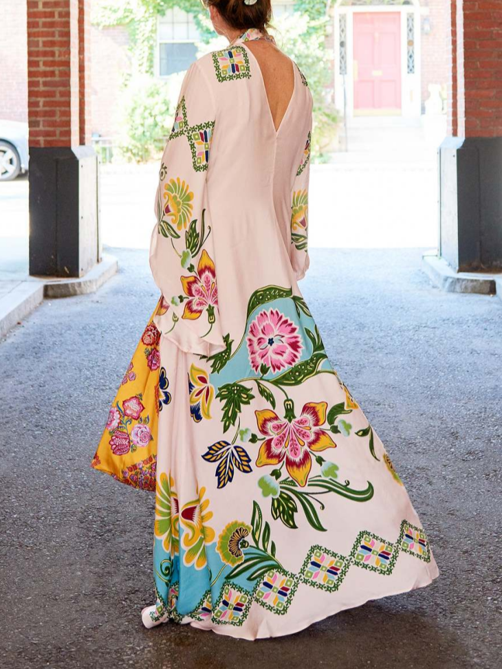 Exquisite Sunshine Print Flowing Maxi Dress