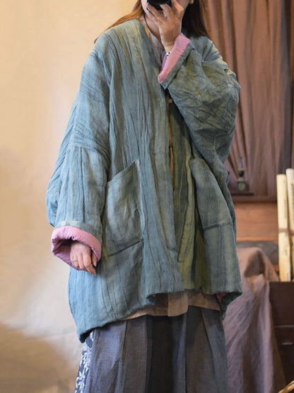 Winter Pocket Linen Padded Coat Qm011