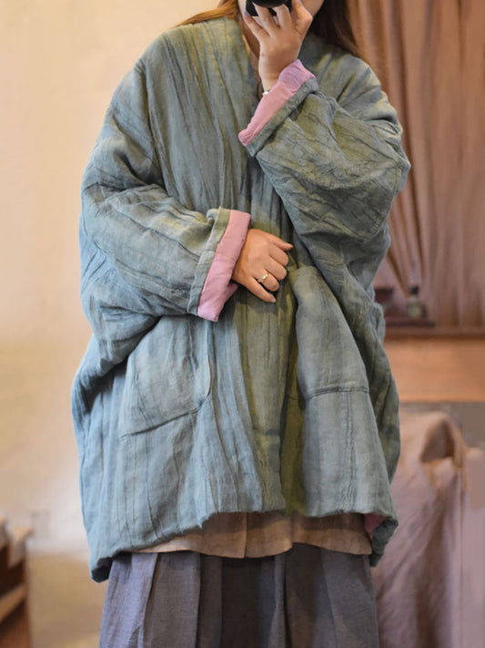Winter Pocket Linen Padded Coat Qm011