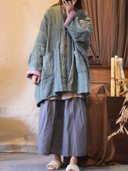 Winter Pocket Linen Padded Coat Qm011