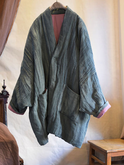 Winter Pocket Linen Padded Coat Qm011