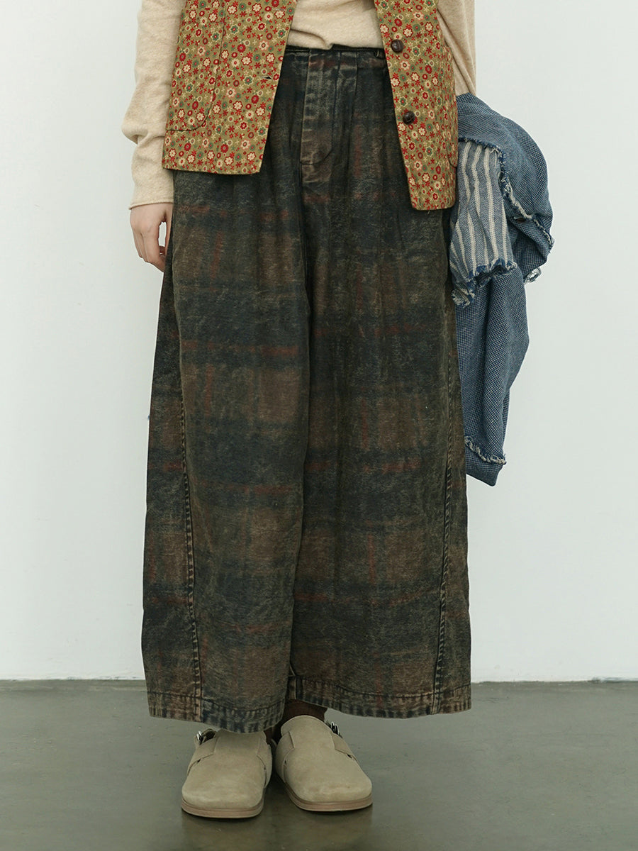 Winter Retro Flower Denim Spliced Wide-leg Pants Qm014
