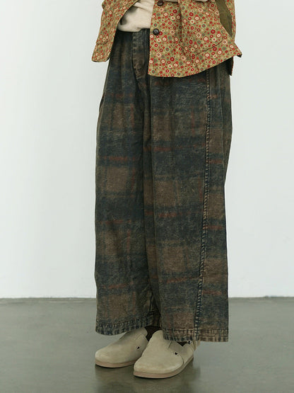 Winter Retro Flower Denim Spliced Wide-leg Pants Qm014