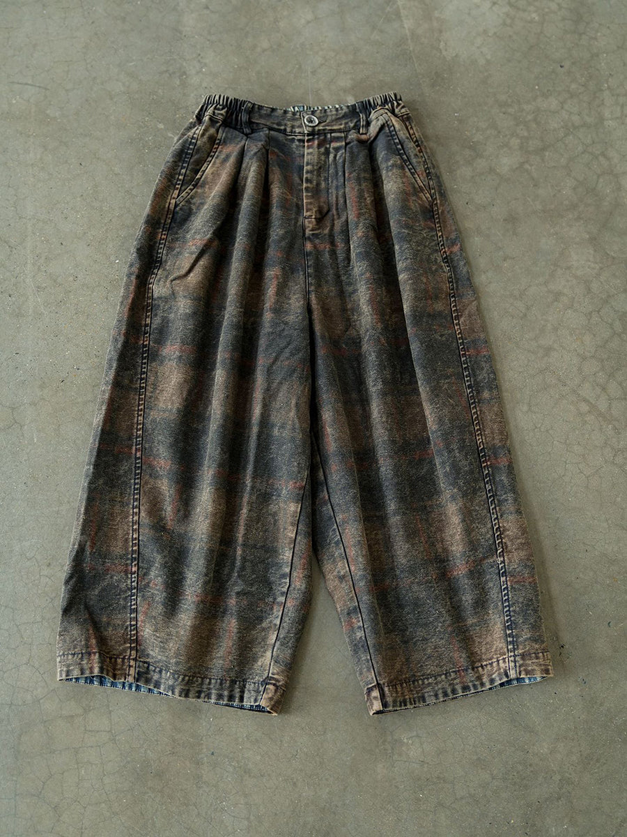 Winter Retro Flower Denim Spliced Wide-leg Pants Qm014