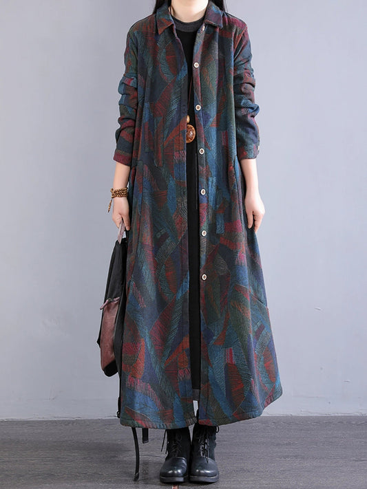 Winter Colorblock 100%cotton Long Coat Qm015