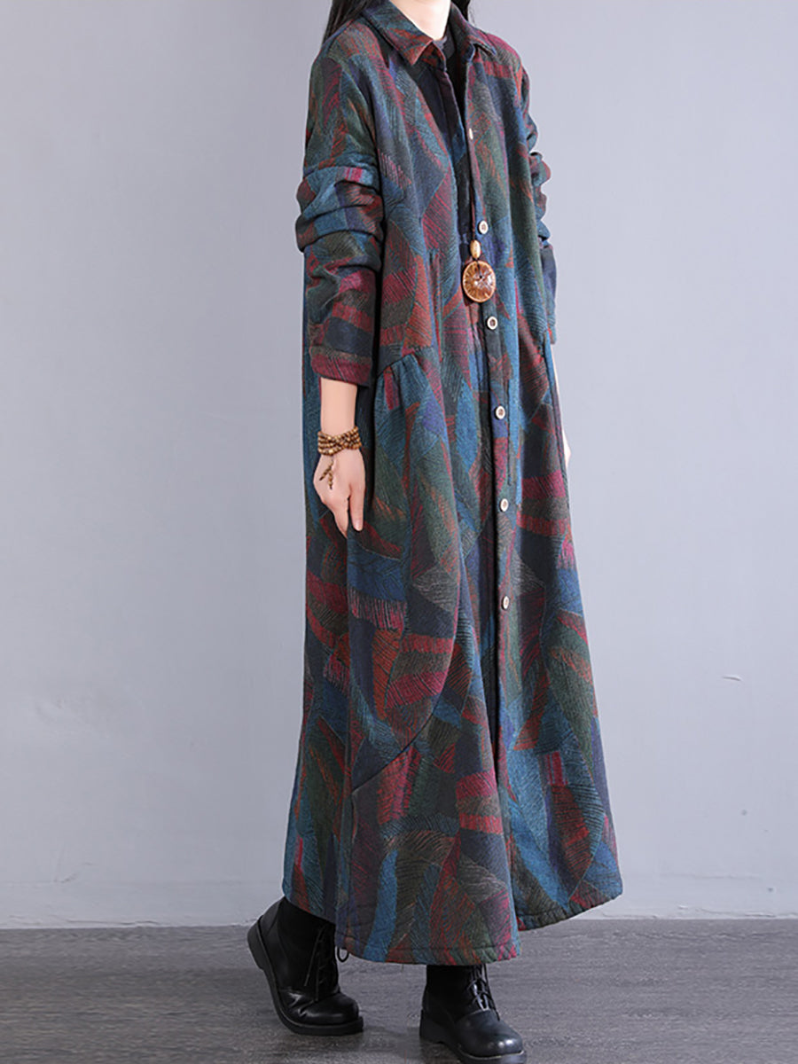 Winter Colorblock 100%cotton Long Coat Qm015