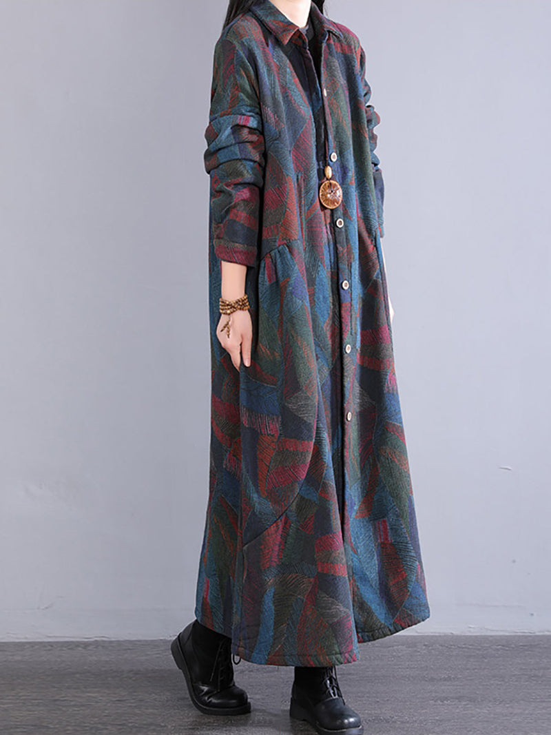 Winter Colorblock 100%cotton Long Coat Qm015