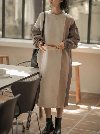 Winter Artsy Colorblock Loose Knit Sweater Dress Qm016