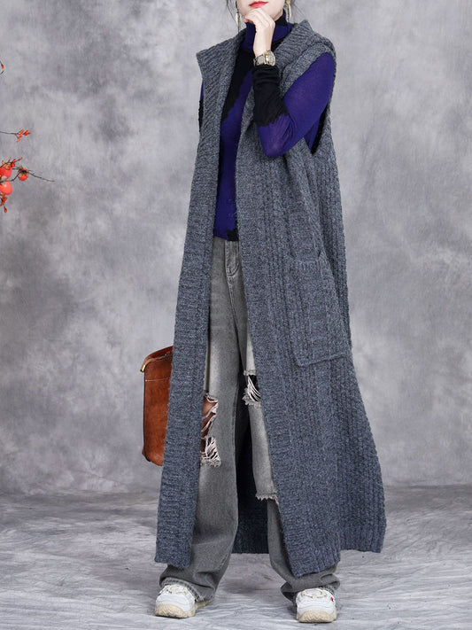 Autumn Artsy Knit Cardigan Hooded Vest Coat Qm008