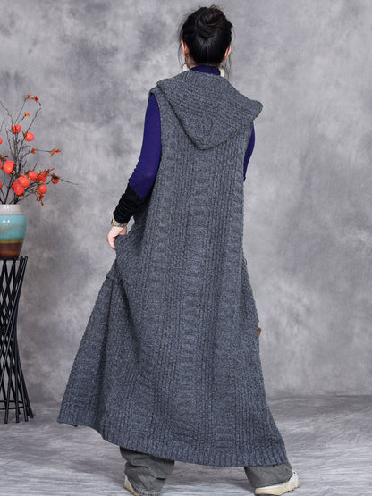 Autumn Artsy Knit Cardigan Hooded Vest Coat Qm008