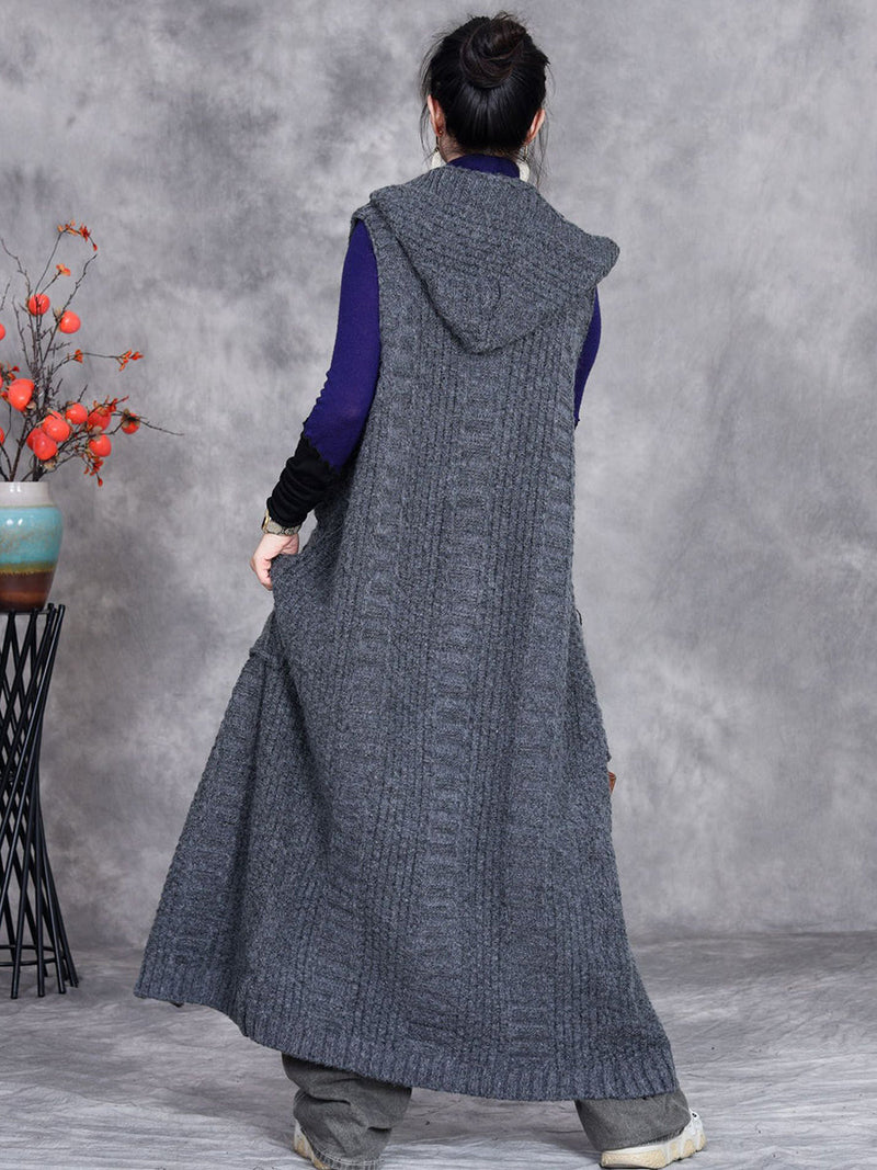 Autumn Artsy Knit Cardigan Hooded Vest Coat Qm008