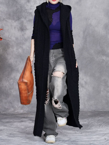 Autumn Artsy Knit Cardigan Hooded Vest Coat Qm008