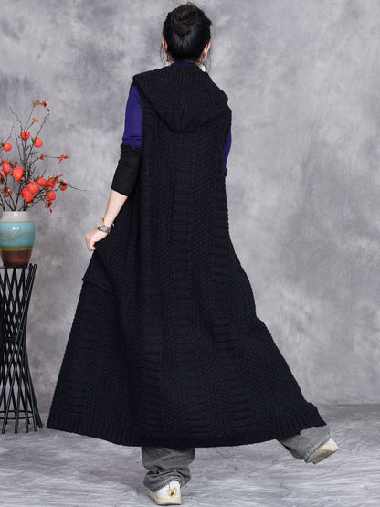 Autumn Artsy Knit Cardigan Hooded Vest Coat Qm008