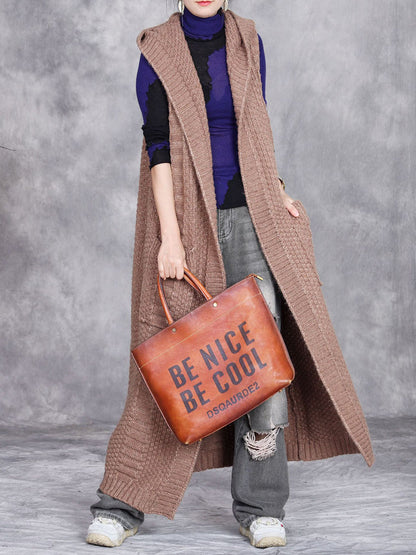 Autumn Artsy Knit Cardigan Hooded Vest Coat Qm008