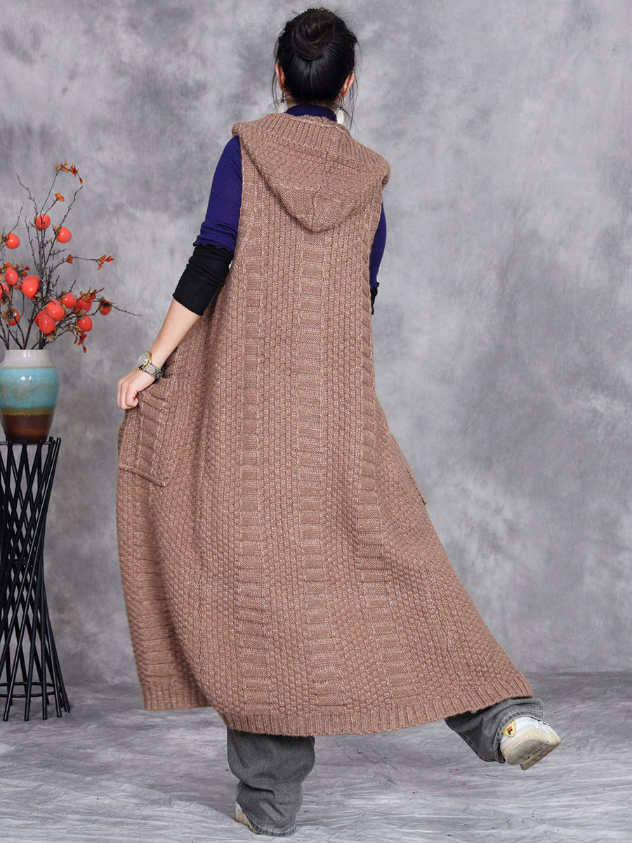 Autumn Artsy Knit Cardigan Hooded Vest Coat Qm008