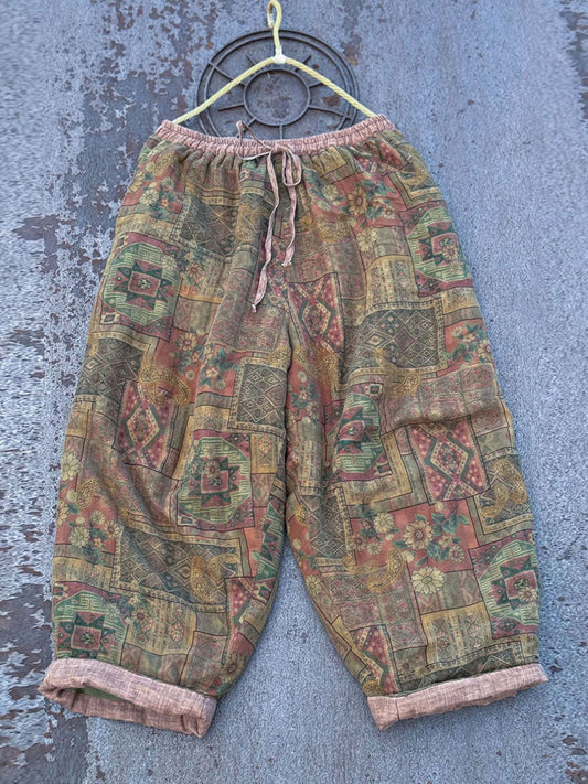 Winter Retro Flower Cotton Linen Wide-leg Pants Qm002
