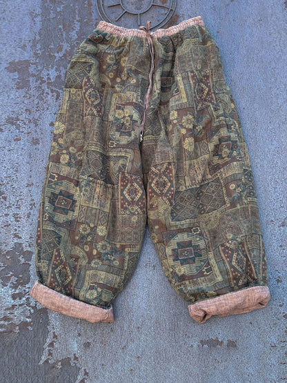 Winter Retro Flower Cotton Linen Wide-leg Pants Qm002