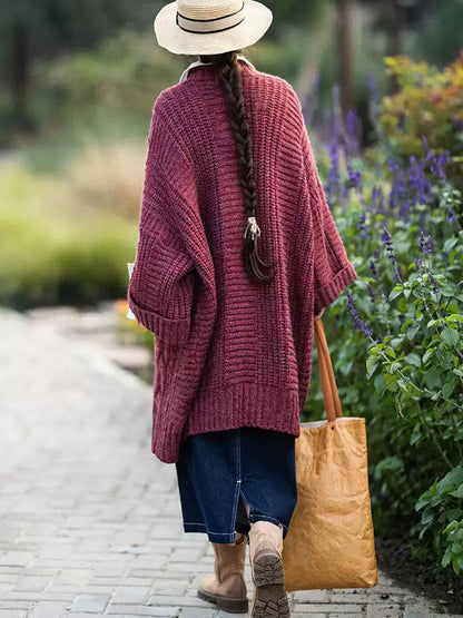 Autumn Artsy V-neck Cable Knit Coat Qm007