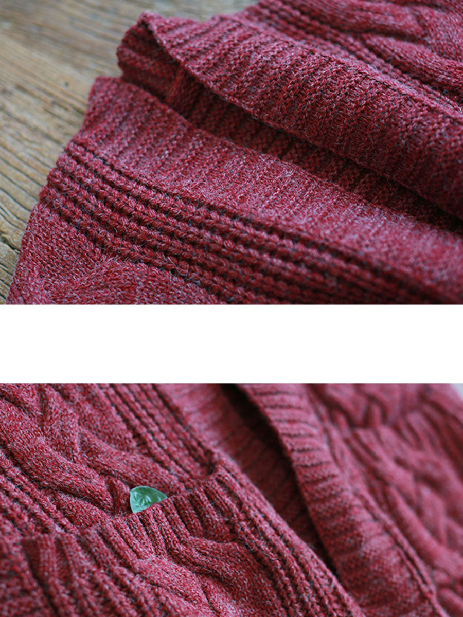 Autumn Artsy V-neck Cable Knit Coat Qm007