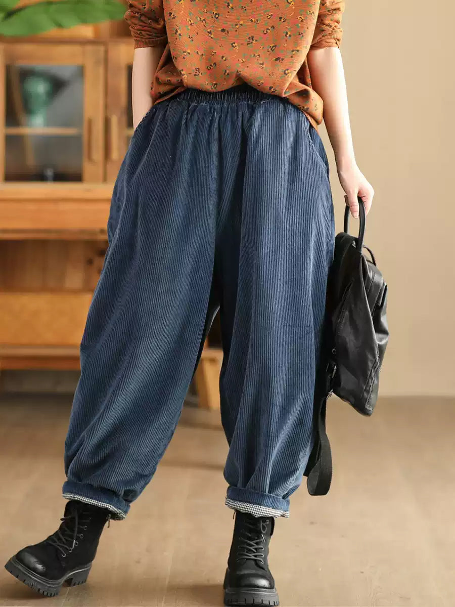 Winter Retro Corduroy Padded Cotton Harem Pants Wu004