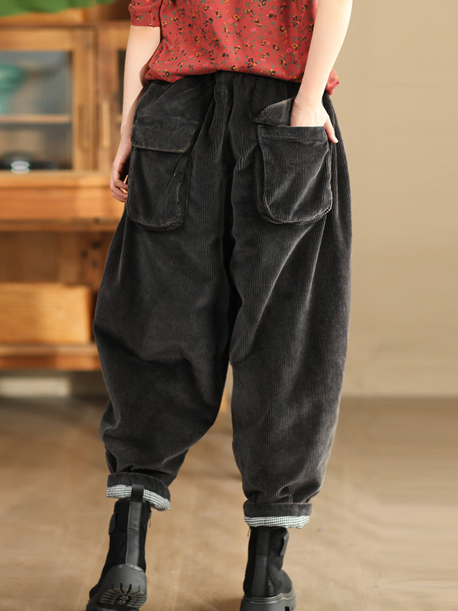 Winter Retro Corduroy Padded Cotton Harem Pants Wu004