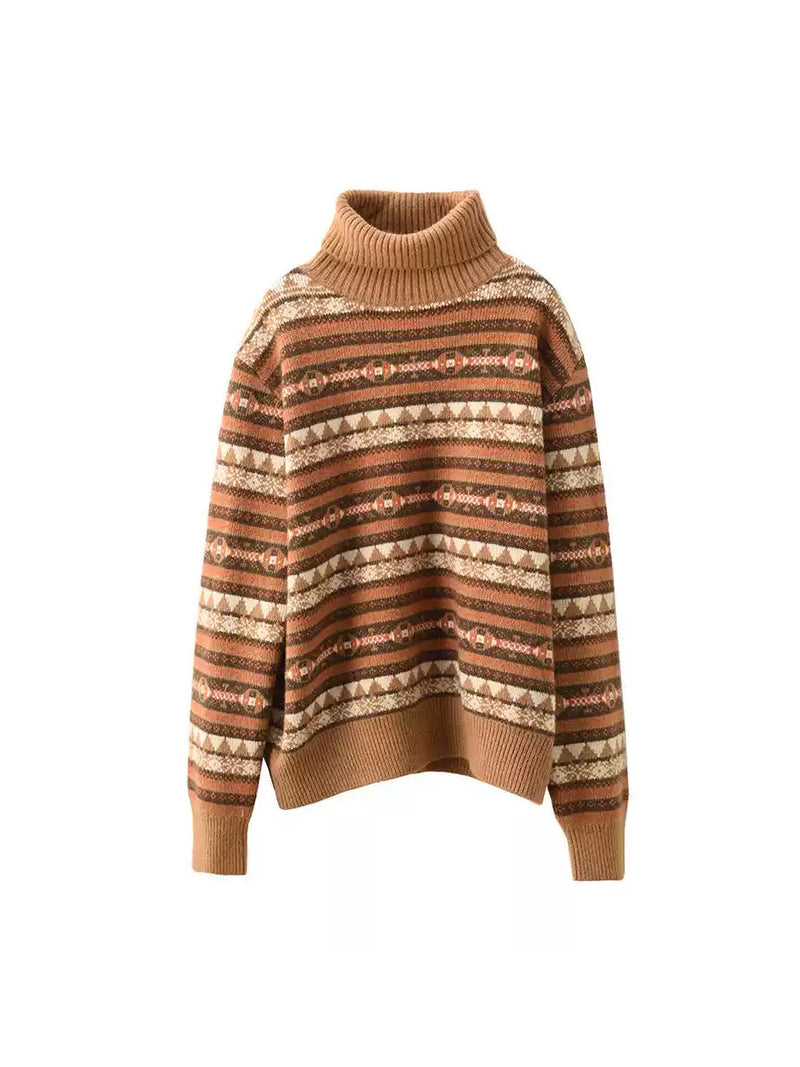 Autumn Knit Turtleneck Stripe Sweater Coat Wu012