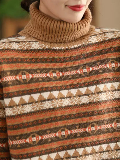 Autumn Knit Turtleneck Stripe Sweater Coat Wu012