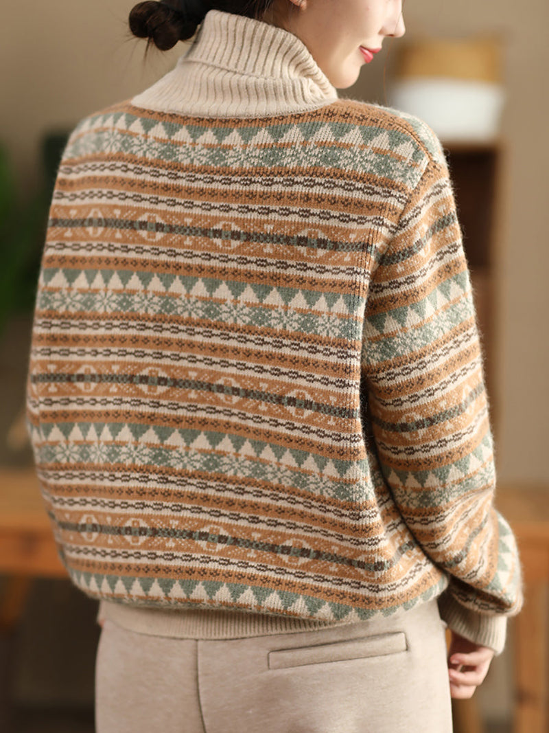 Autumn Knit Turtleneck Stripe Sweater Coat Wu012