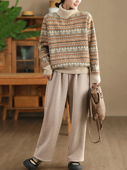 Autumn Knit Turtleneck Stripe Sweater Coat Wu012