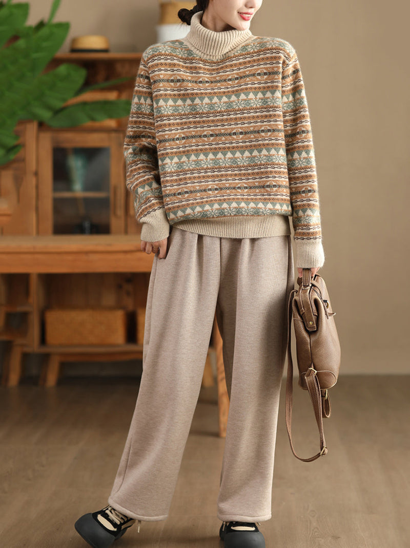 Autumn Knit Turtleneck Stripe Sweater Coat Wu012