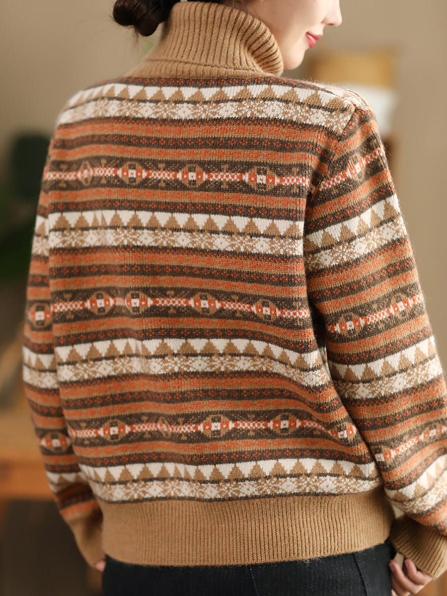 Autumn Knit Turtleneck Stripe Sweater Coat Wu012