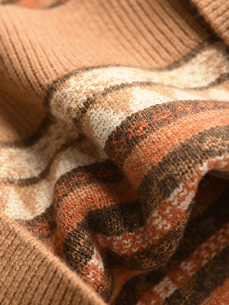 Autumn Knit Turtleneck Stripe Sweater Coat Wu012