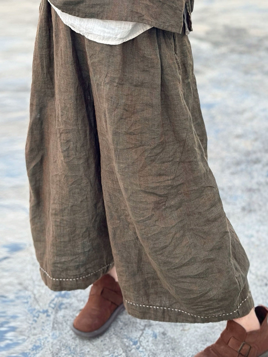 Autumn Retro Linen Wide-leg Pants Wu001