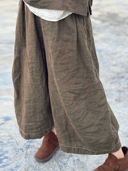Autumn Retro Linen Wide-leg Pants Wu001