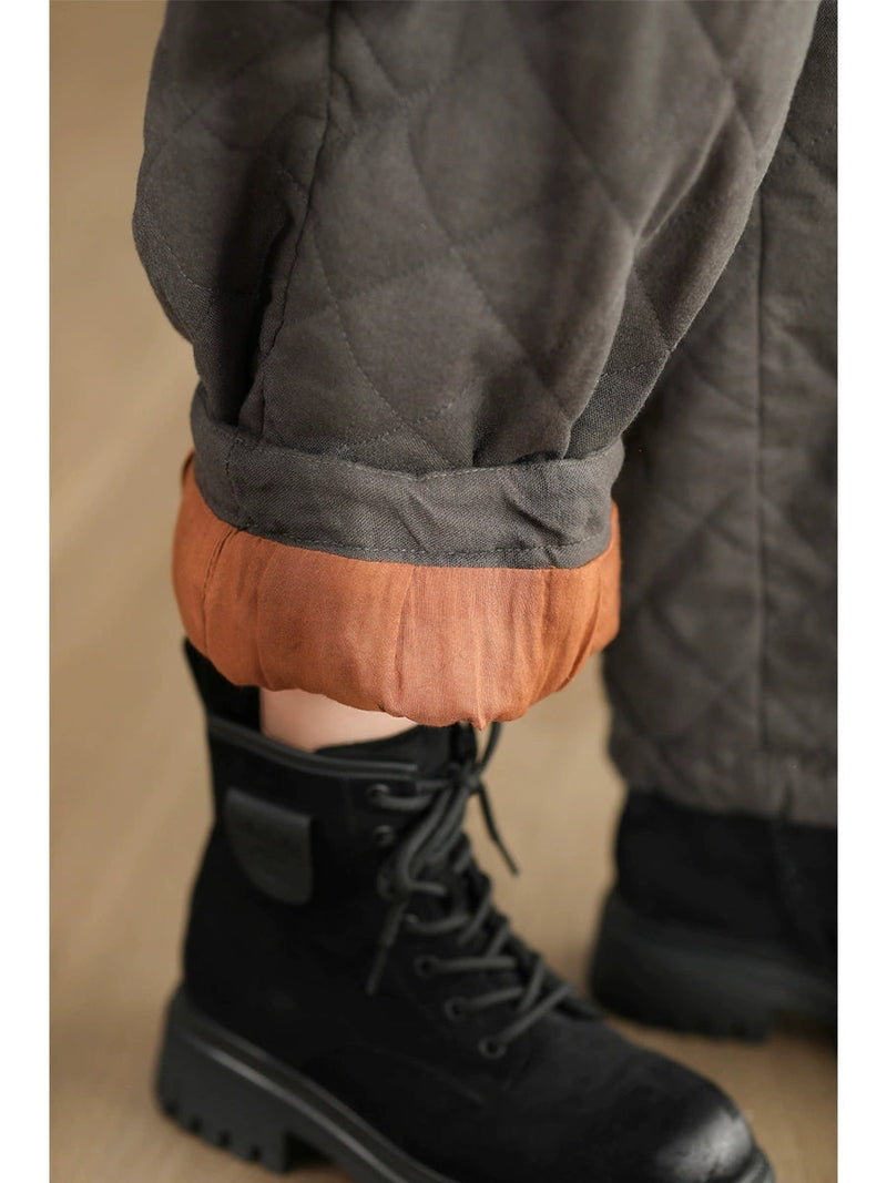 Winter Retro Rhomboid Padded Linen Harem Pants Wu025