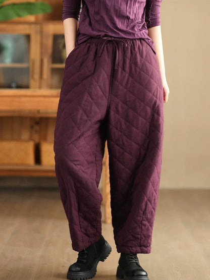 Winter Retro Rhomboid Padded Linen Harem Pants Wu025
