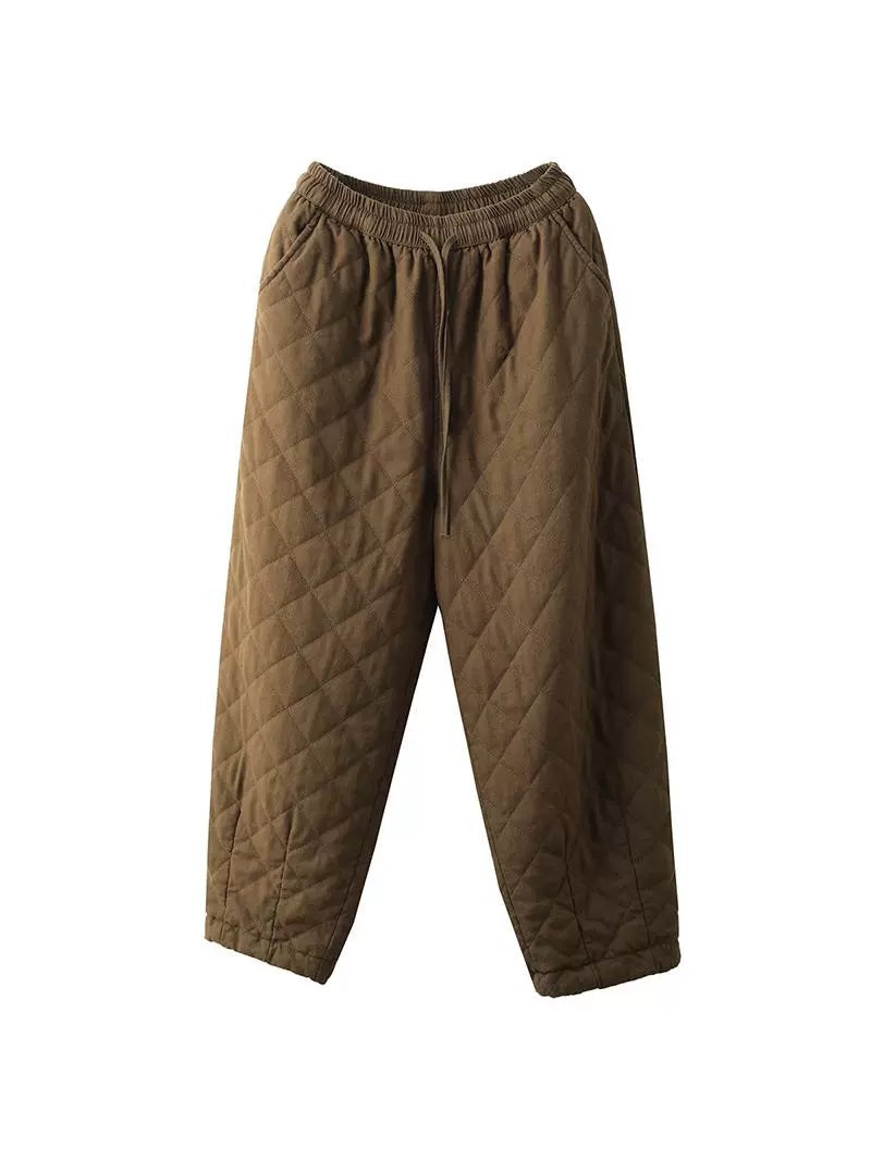 Winter Retro Rhomboid Padded Linen Harem Pants Wu025