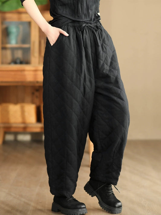 Winter Retro Rhomboid Padded Linen Harem Pants Wu025