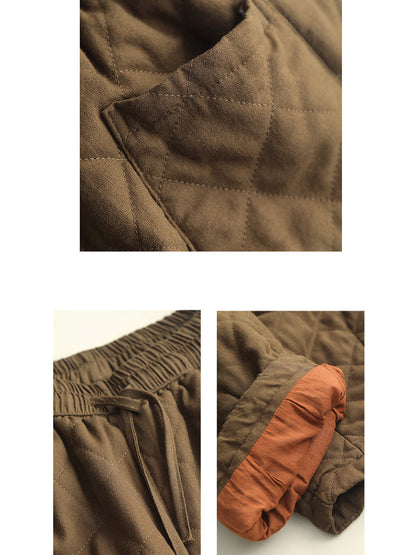 Winter Retro Rhomboid Padded Linen Harem Pants Wu025