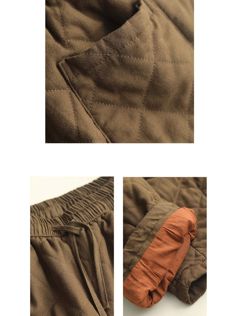 Winter Retro Rhomboid Padded Linen Harem Pants Wu025