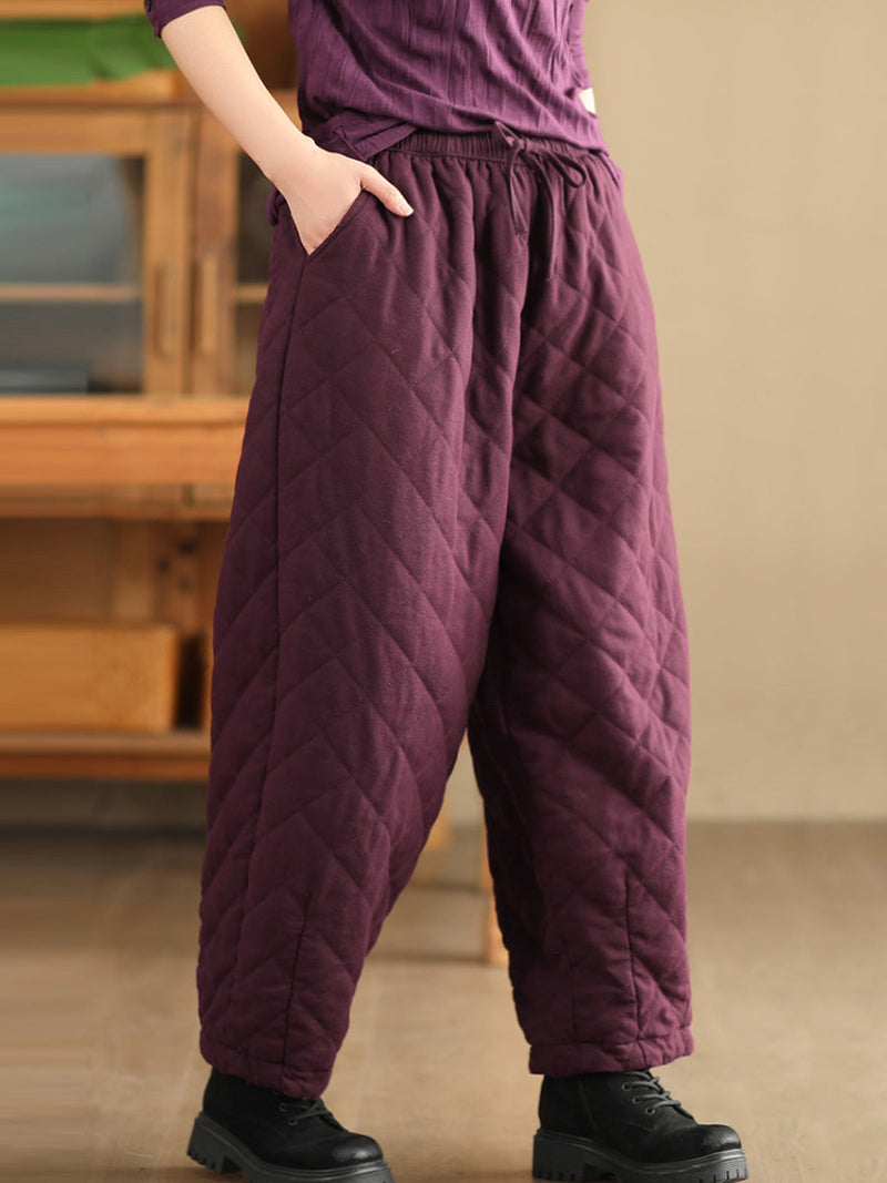 Winter Retro Rhomboid Padded Linen Harem Pants Wu025
