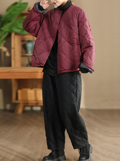 Winter Retro Rhomboid Padded Linen Harem Pants Wu025