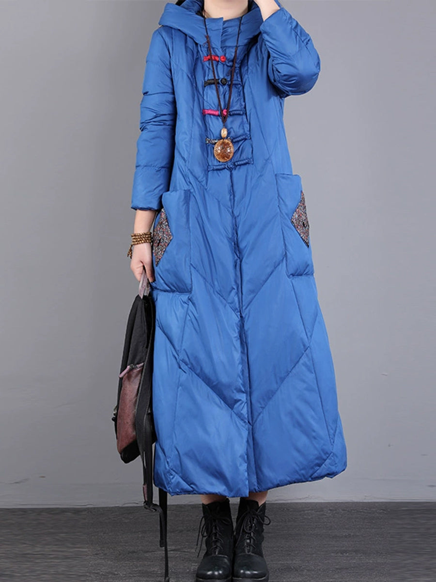 Winter Patch Hooded Long Down Coat Wu028
