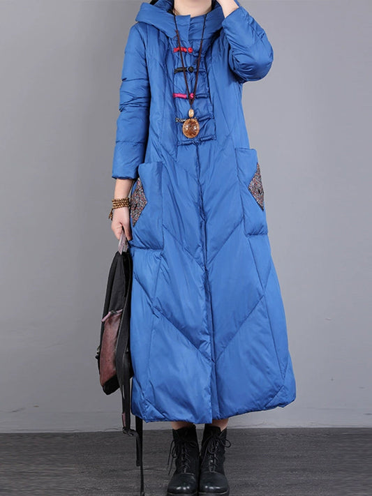 Winter Patch Hooded Long Down Coat Wu028